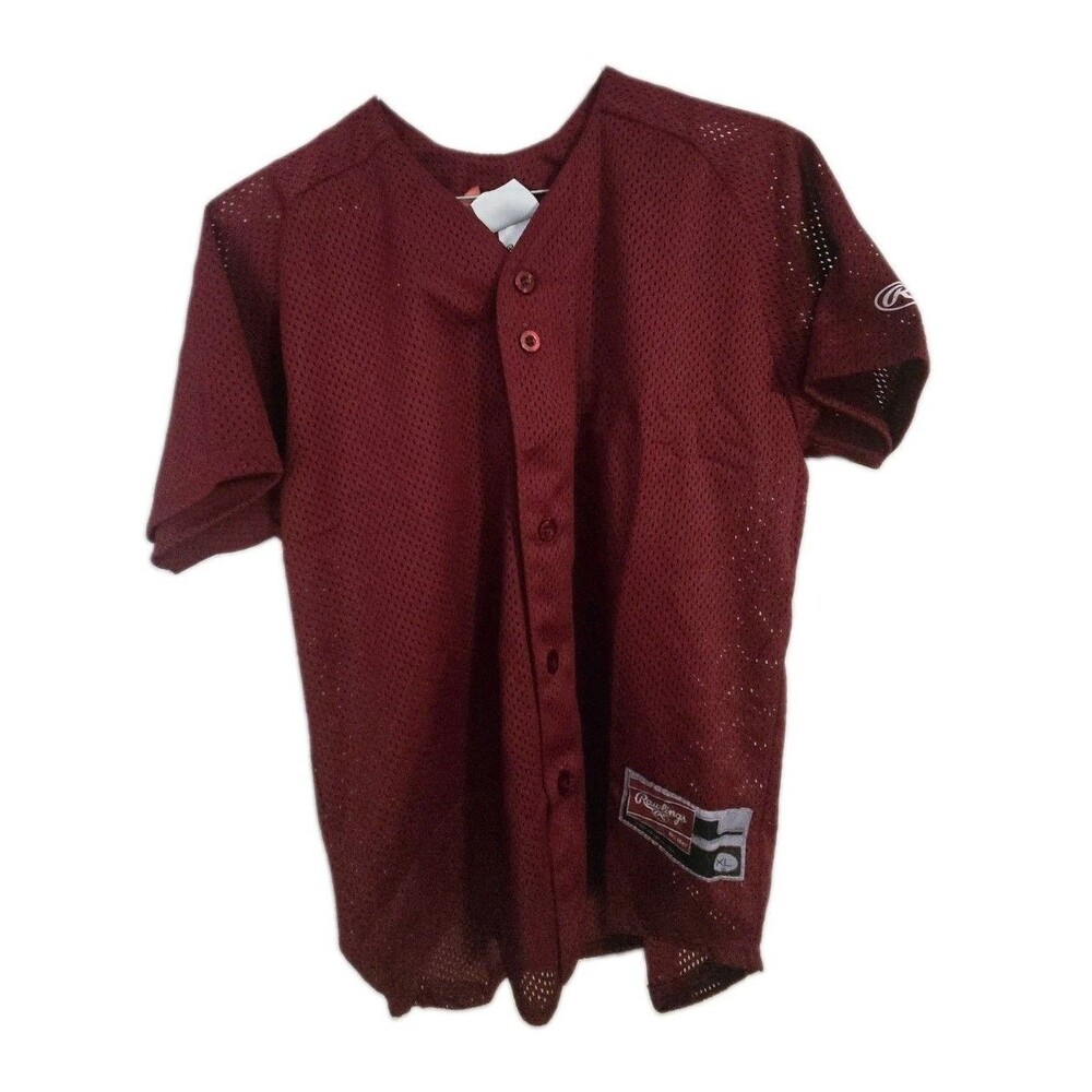 Vintage Rawlings Red Mesh Button Baseball Jersey Youth XL Plain Dark Red 90s?